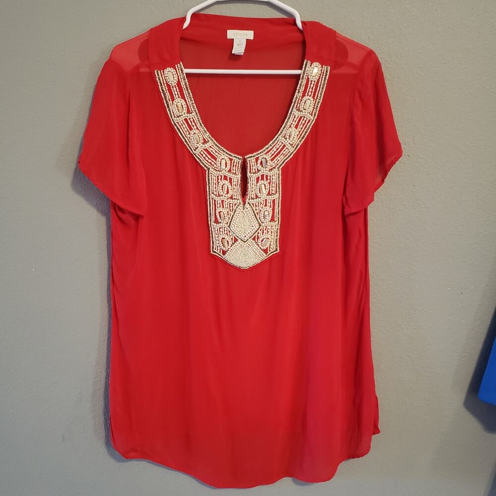 Chico's size 1 = medium 8 red top with beading